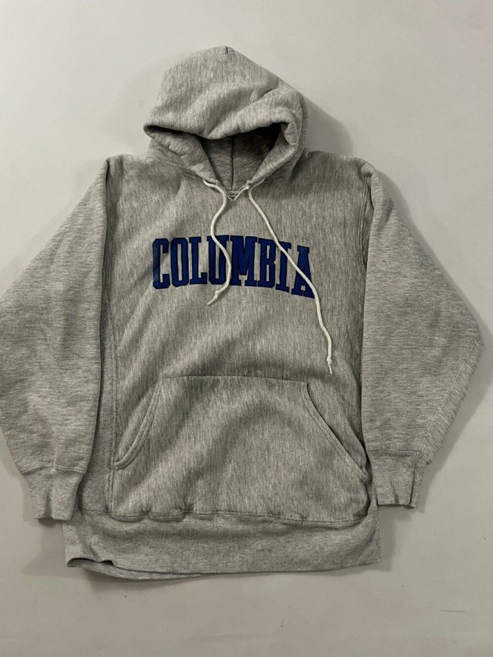 Vintage 90s Columbia Spellout Heather Gray Heavyweight Hoodie Made in USA L